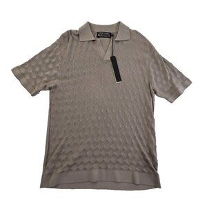 Free Planet Knit Shirt Men's XL Taupe Geometric Pattern Short Sleeve NWT